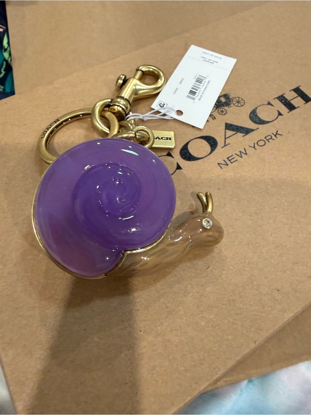 Coach Purple Snail Key Charm with Brass Hardware Bag Charm